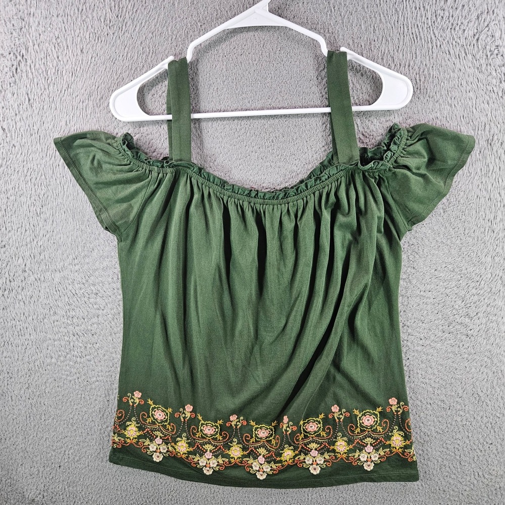 Sundance Olive Green Embroidered Cold Shoulder Blouse Top Womens Medium